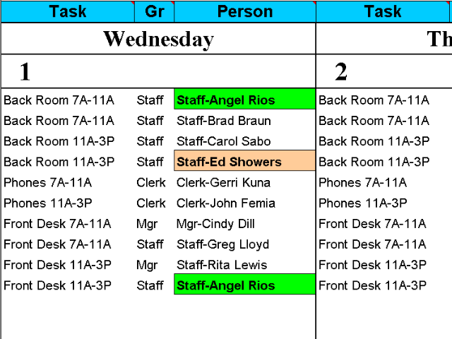 Calendar 50 People to Tasks With Excel software