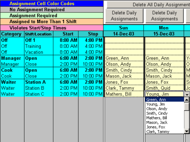 Screenshot for Complex Shift Schedules for 25 People 6.72